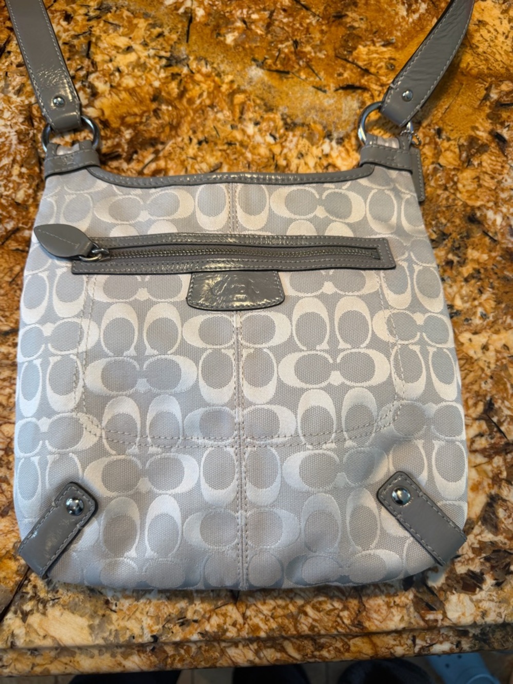 Coach Gray Signature Jacquard Shoulder Bag Purse